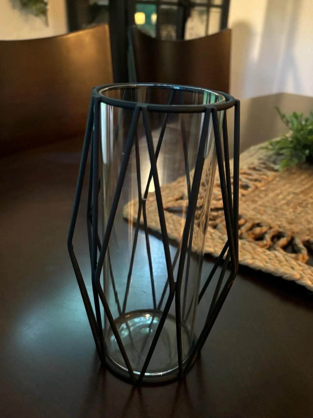Black Wire Candle Holder or Vase with Inner Glass Removable Cylinder 8 x 4 1/2